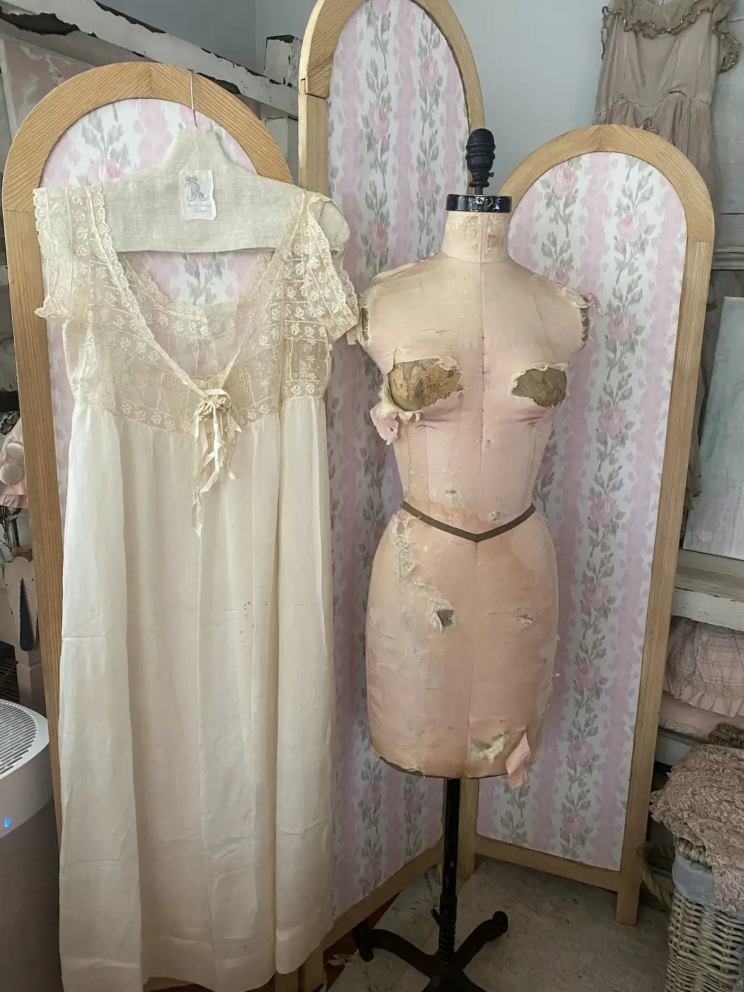 Antique Lace Wedding Trousseau Negligee Night Gown Dress