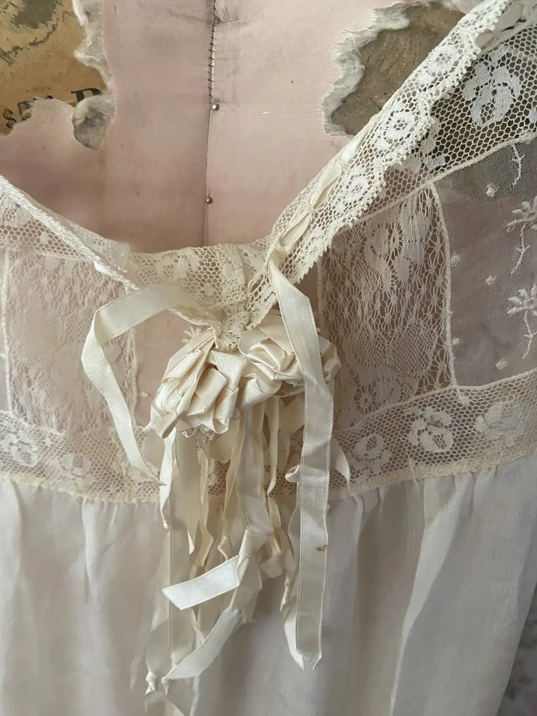 Antique Lace Wedding Trousseau Negligee Night Gown Dress