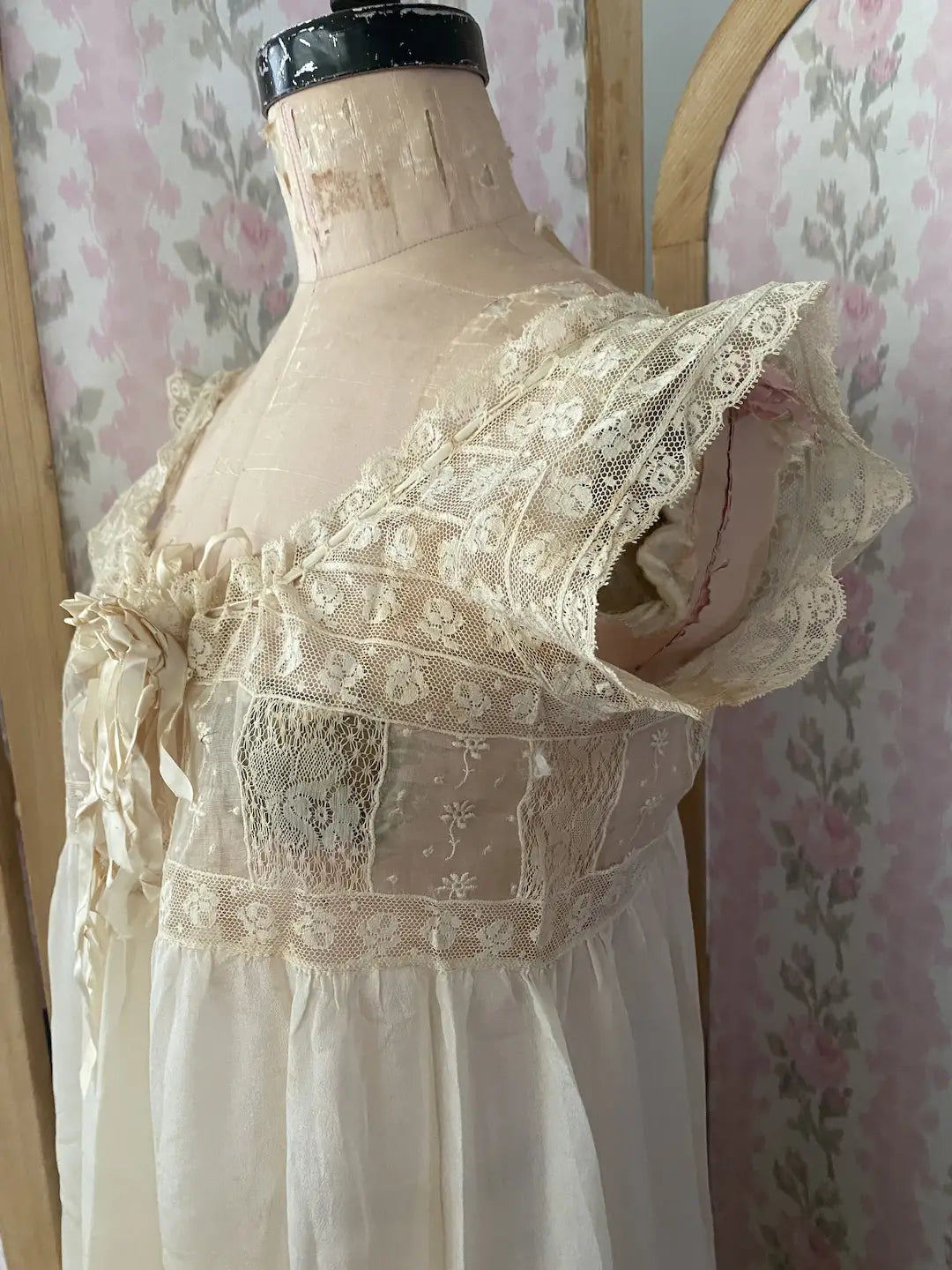 Antique Lace Wedding Trousseau Negligee Night Gown Dress