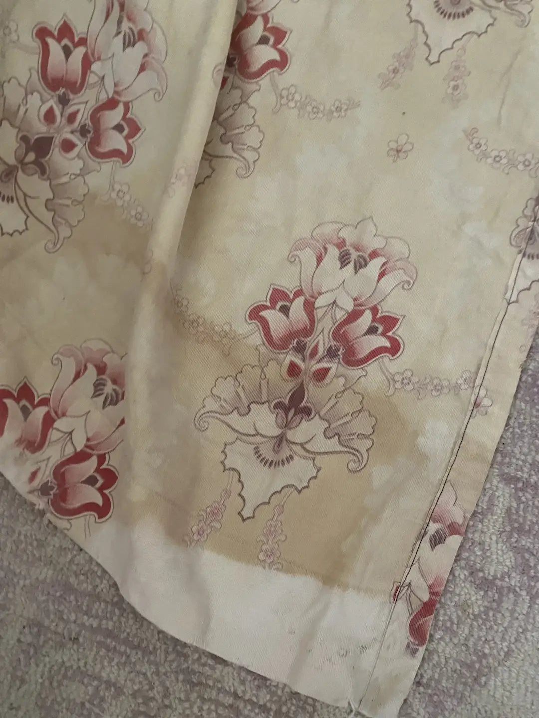 Antique French Art Nouveau Fabric Panel Yellow Pink Floral