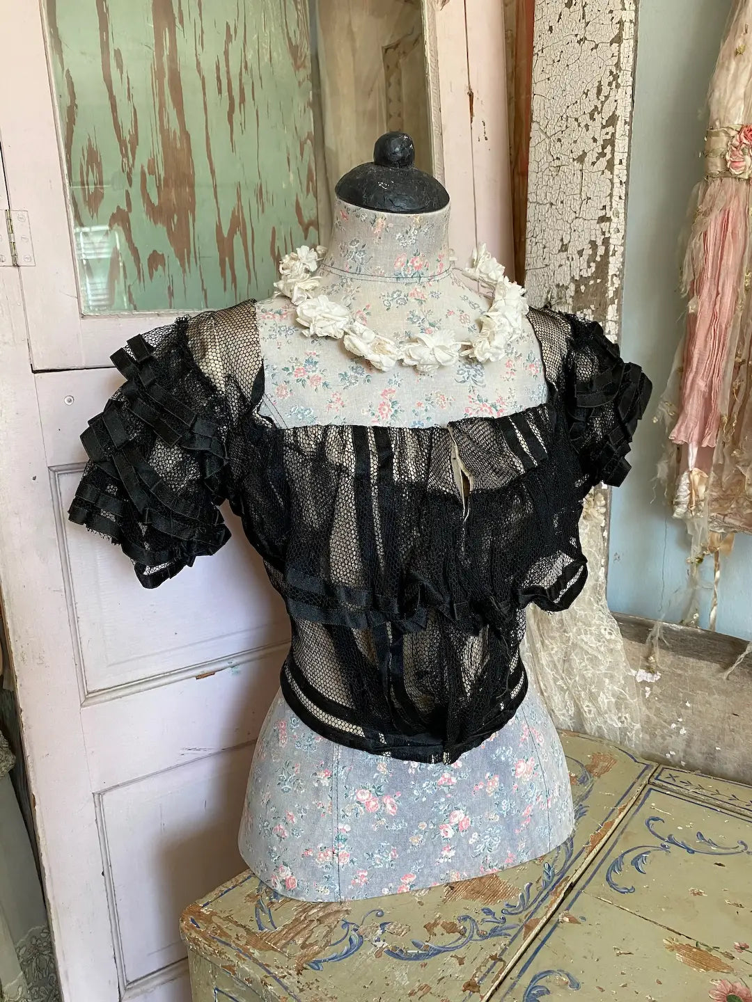 Antique Victorian Gown Bodice Lace Taffeta Silk