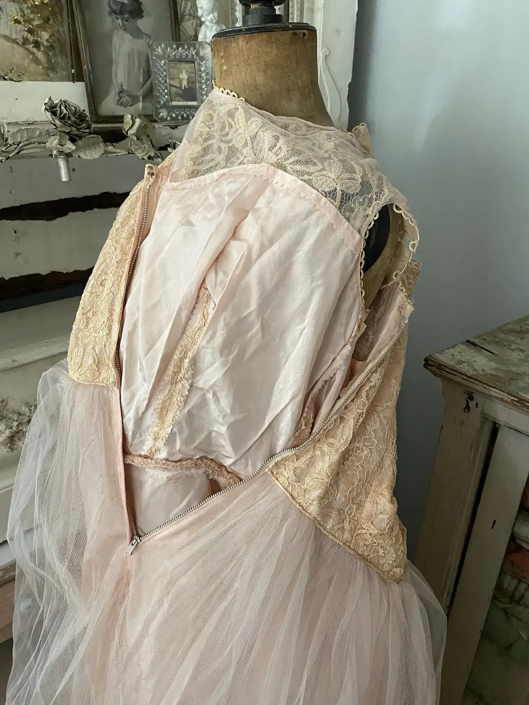 Vintage Prom Dress Pink Floral Lace