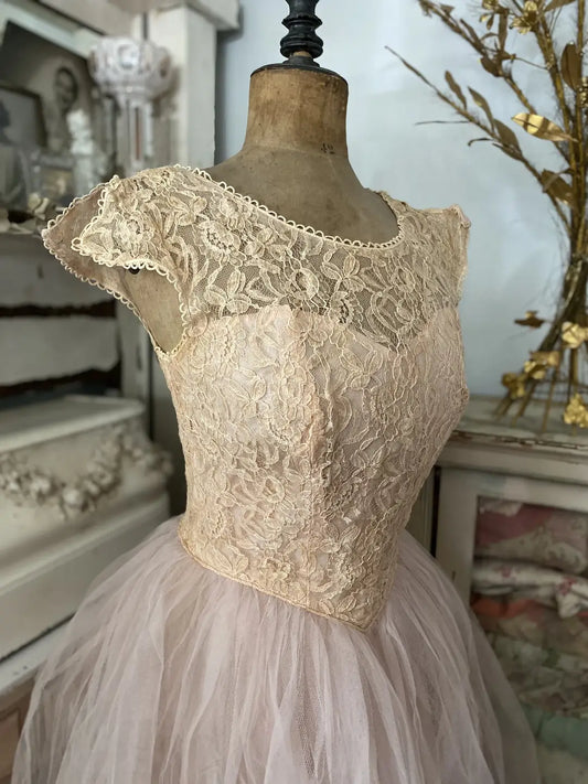 Vintage Prom Dress Pink Floral Lace