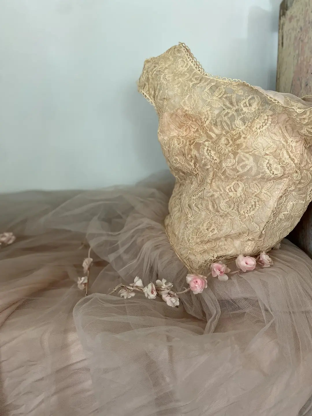 Vintage Prom Dress Pink Floral Lace
