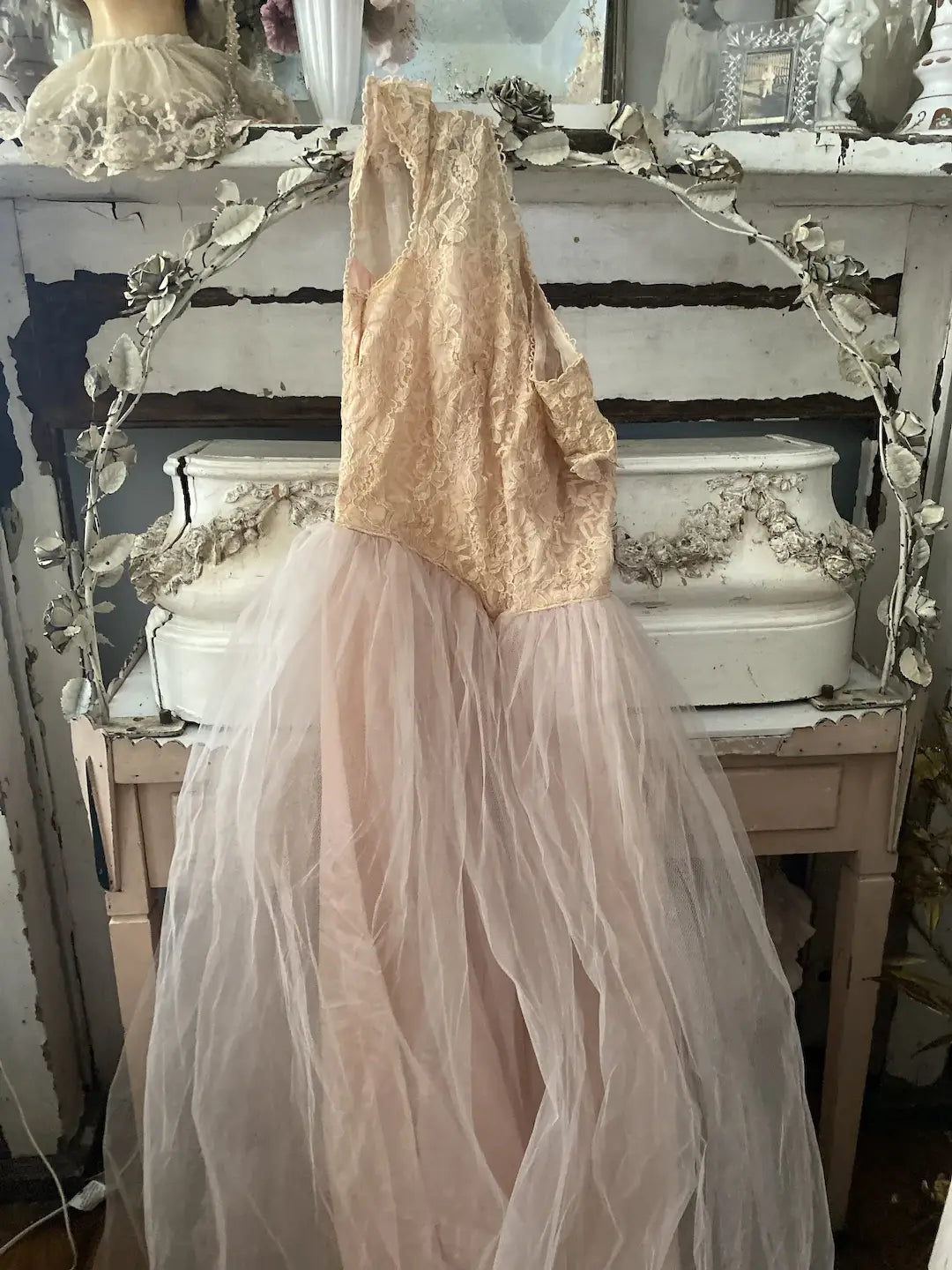 Vintage Prom Dress Pink Floral Lace