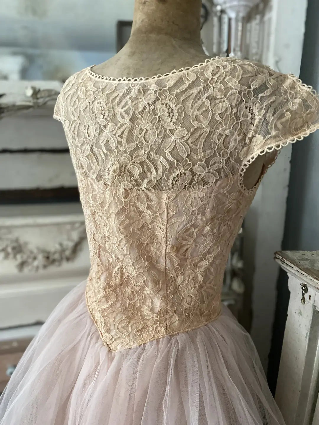 Vintage Prom Dress Pink Floral Lace