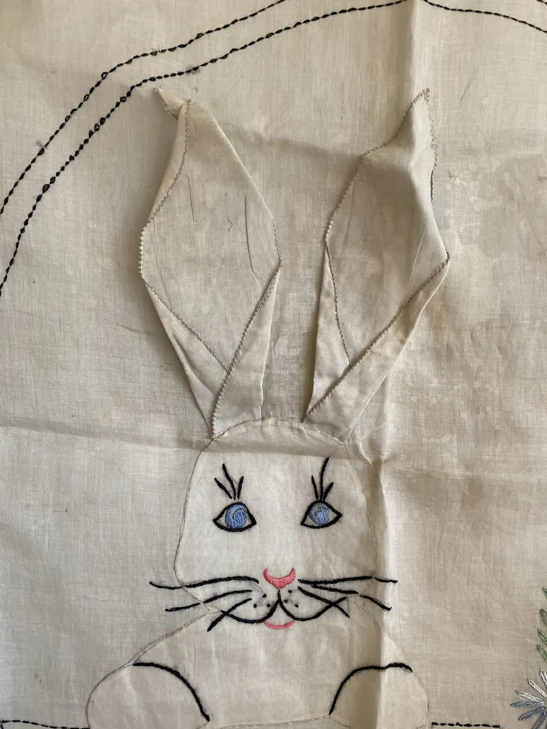 Vintage Crib Blanket Bunny Rabbit Appliqué