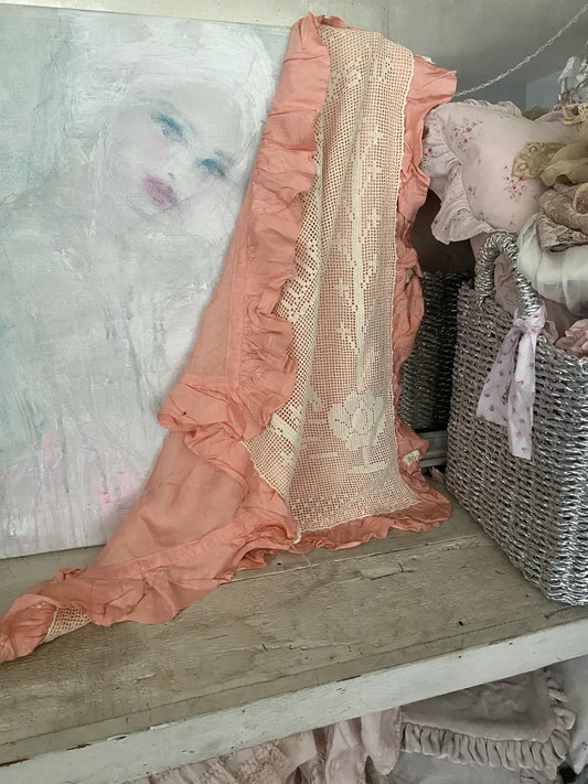 Vintage Pink Ruffled Lace Baby Crib Blanket