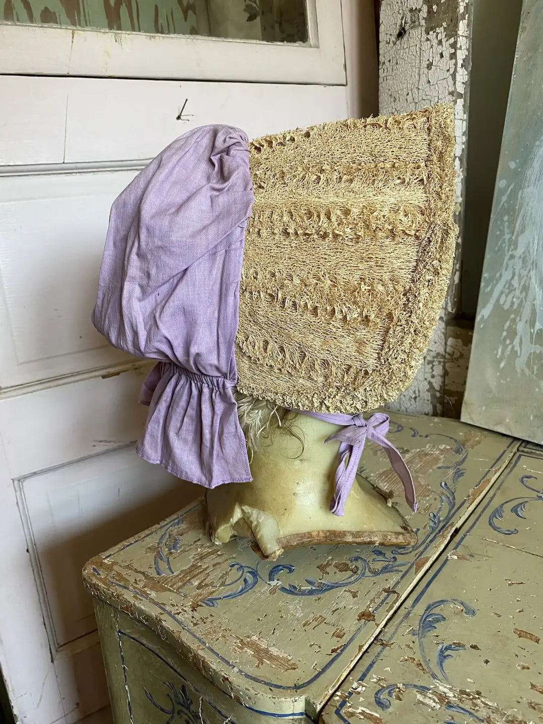 Vintage Lavender Prairie Bonnet Loofah Brim