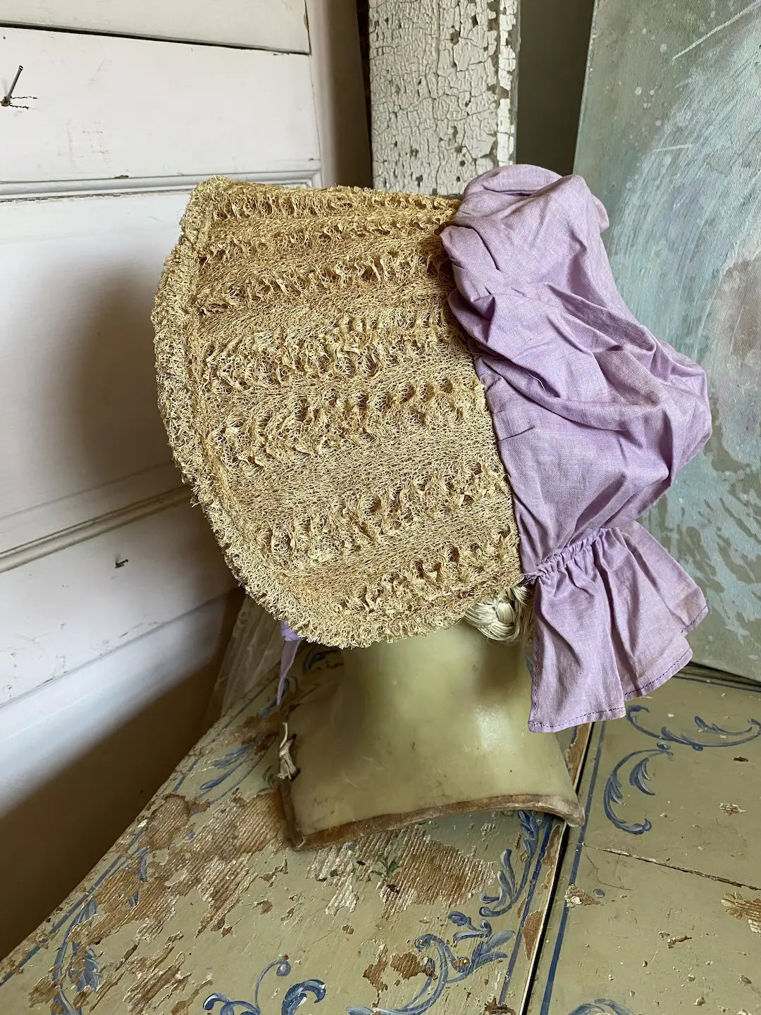 Vintage Lavender Prairie Bonnet Loofah Brim