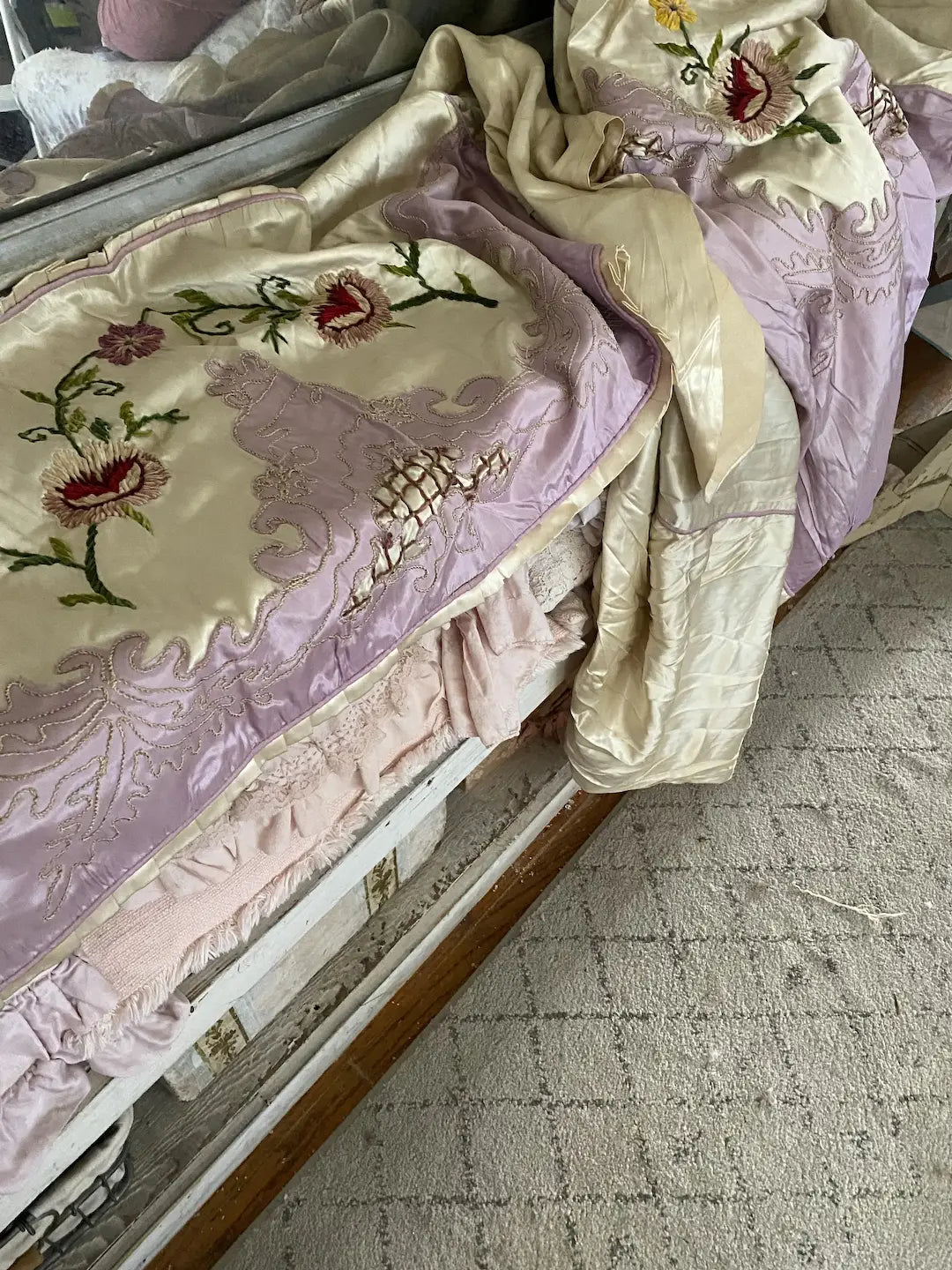 Vintage 1930s Satin Boudoir Bedspread Set