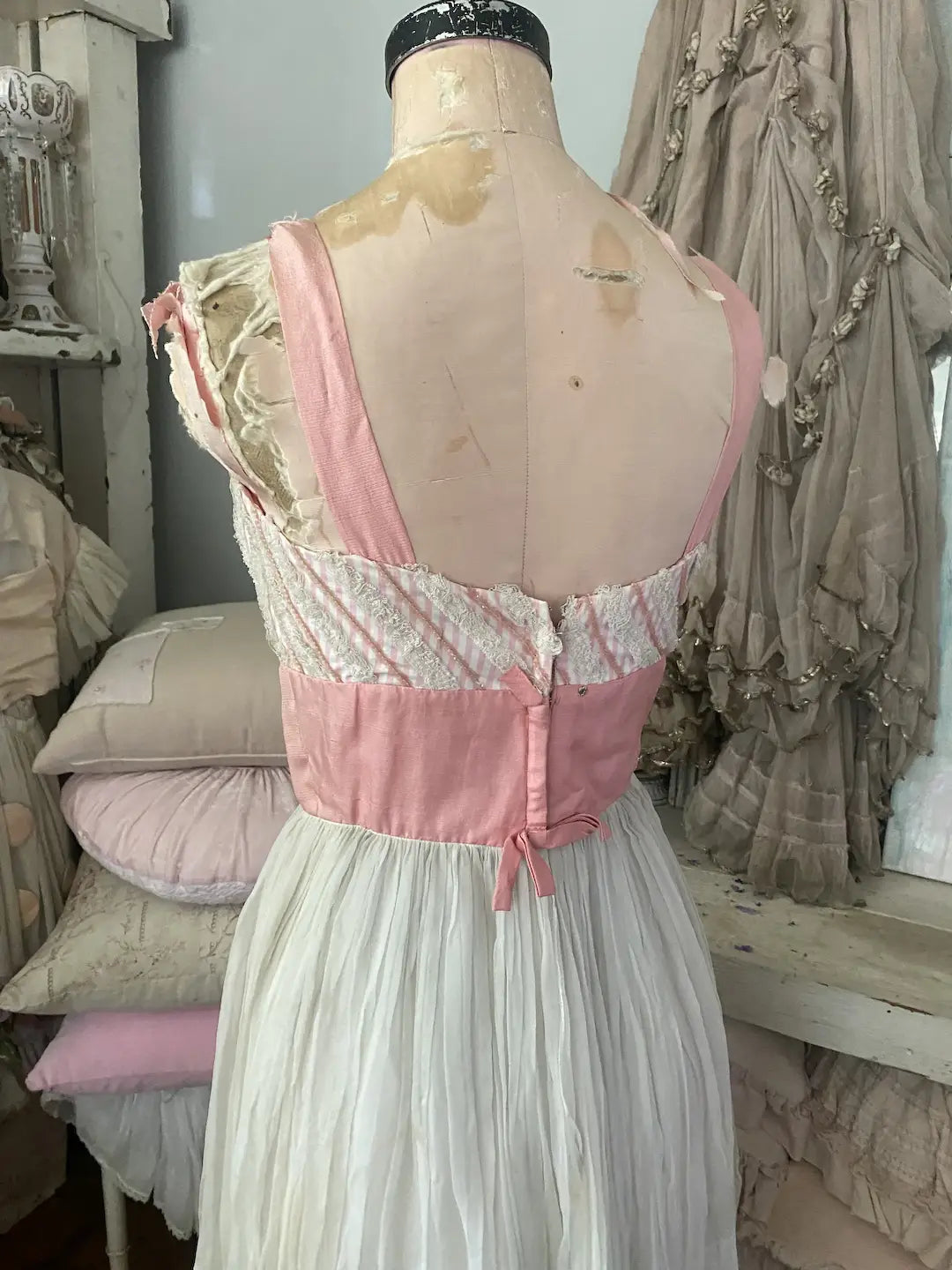 Vintage Candy Stripe Dress Pink White Sequin Stripe