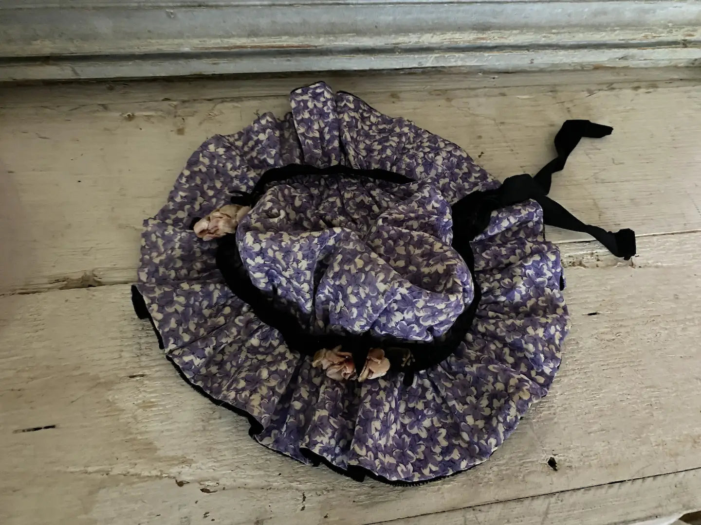 Vintage Bonnet Cap Lavender Pink Millinery Flowers Silk Velvet Lined