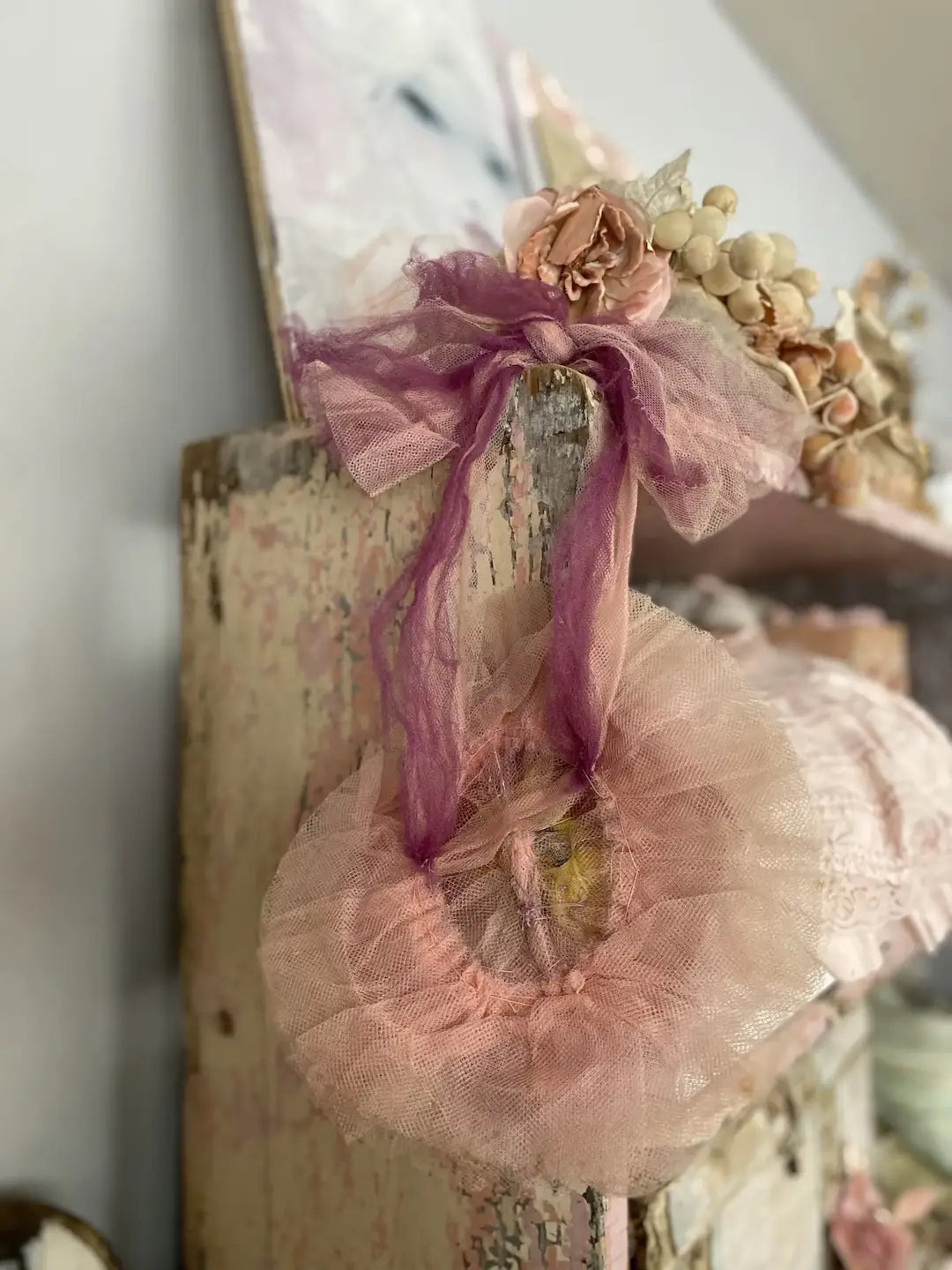 Vintage Costume Hat Ballet Pink Lace Millinery Flower