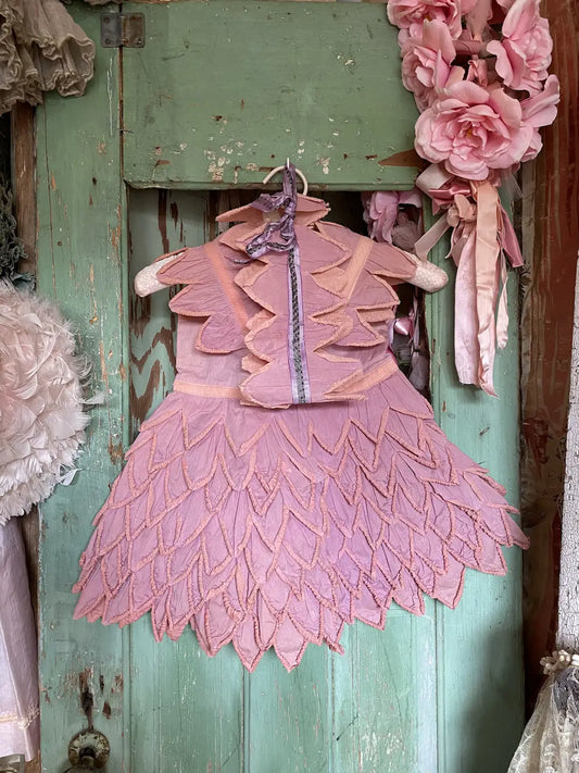 Vintage Crepe Paper Dress costume Pink Lavender Petals Headdress