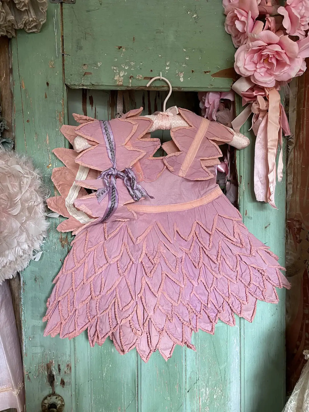 Vintage Crepe Paper Dress costume Pink Lavender Petals Headdress – Bella Bordello