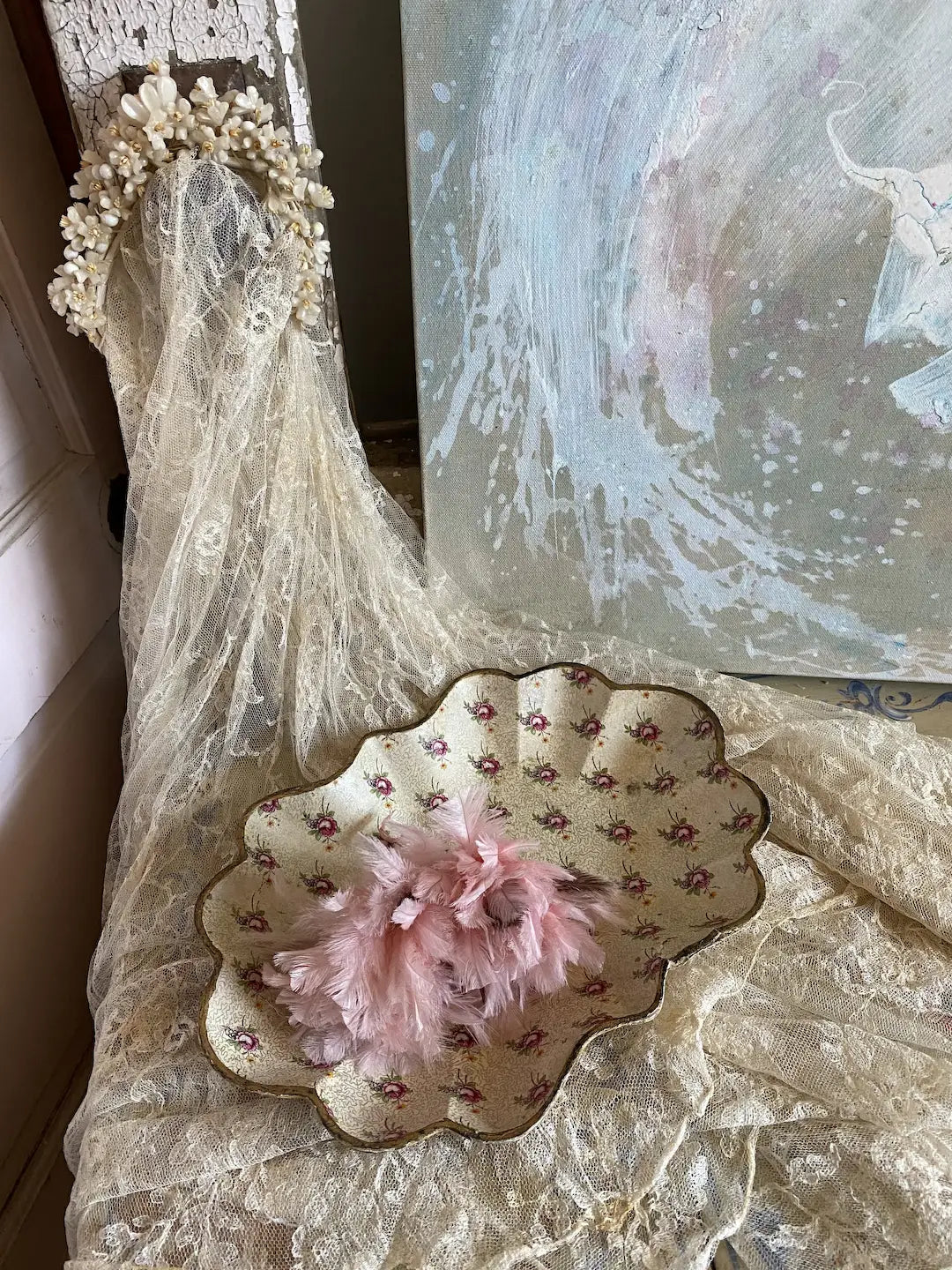 Vintage Floral Shabby Chic Tray Paper Mache Wallpaper Style