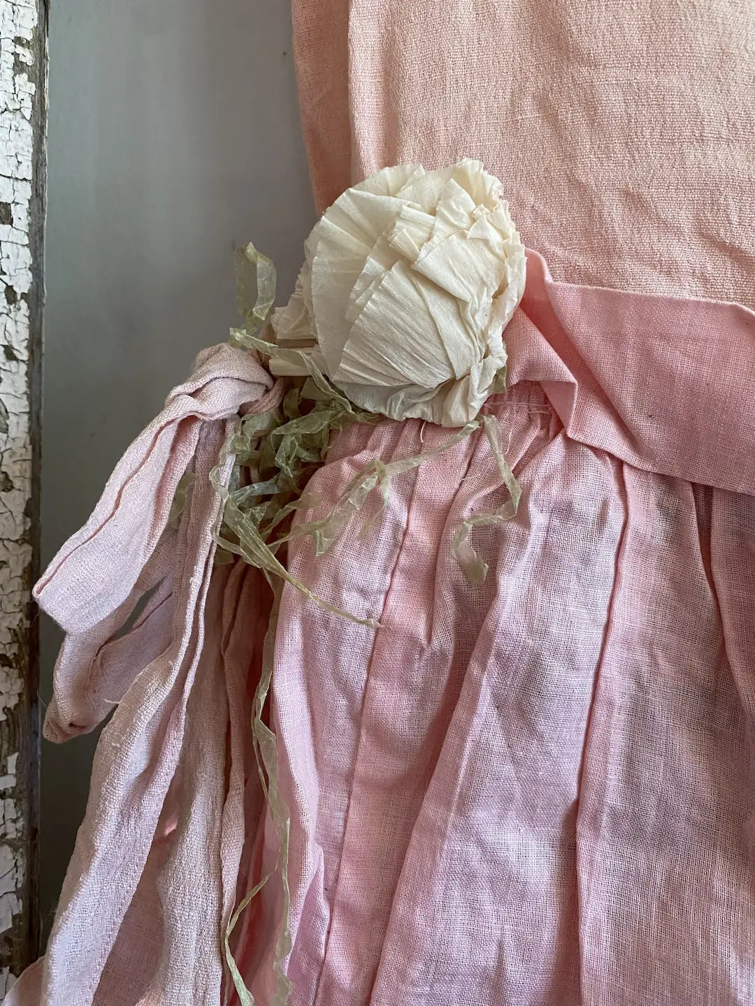 Vintage Girls Costume Pink Crepe Paper Flowers