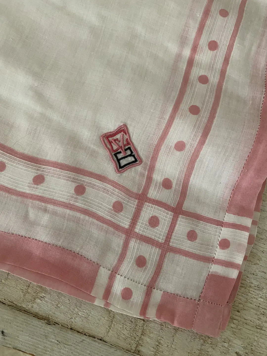 Vintage Hankie Pink White Polka Dot Monogram