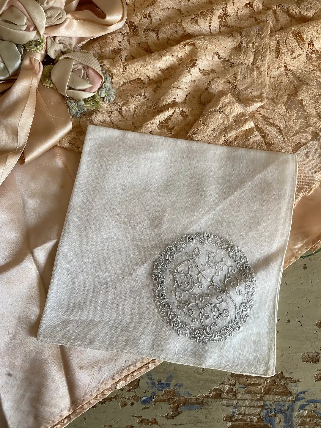 Vintage Hankie Linen Monogram Letter J