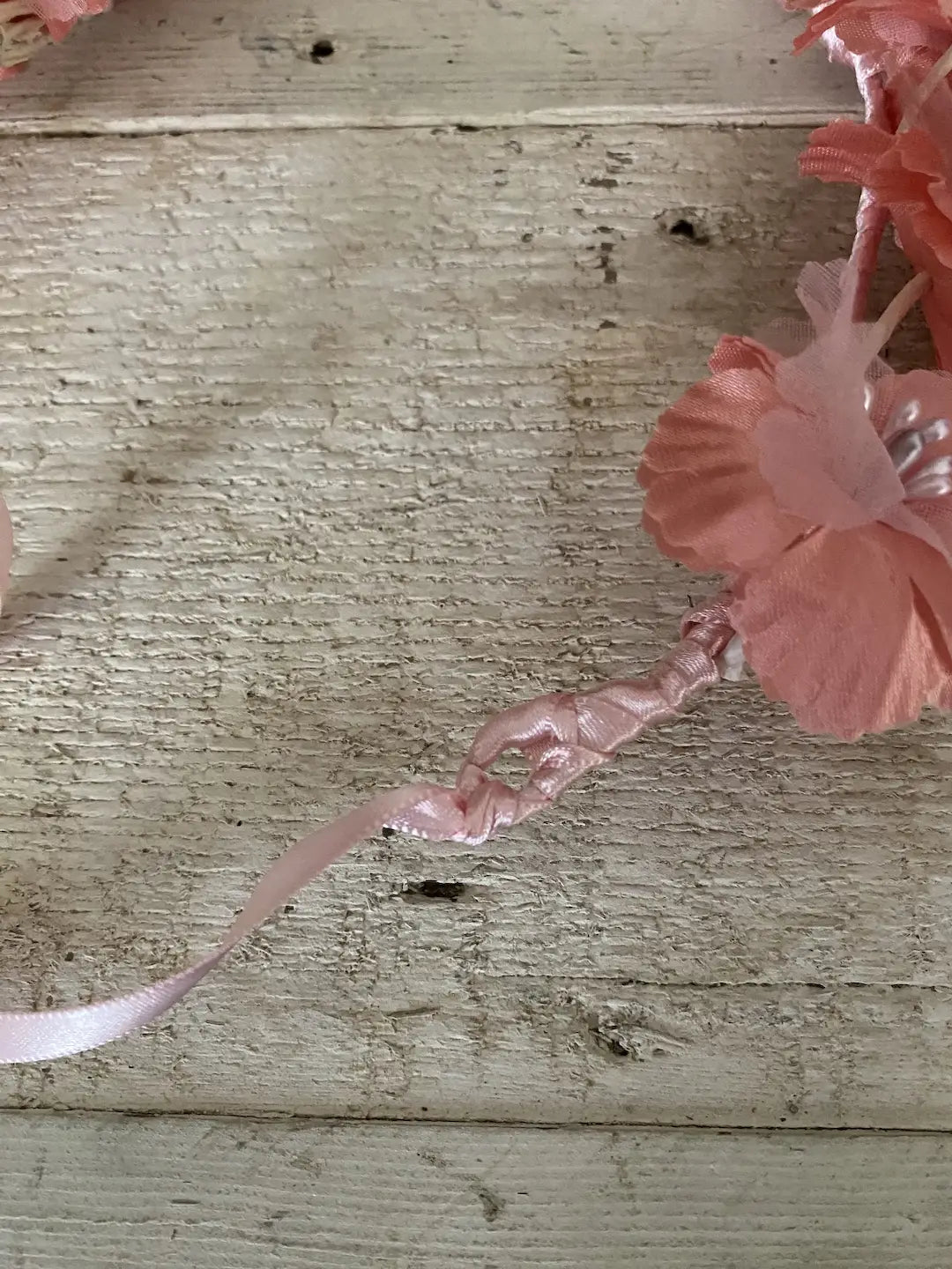 Vintage Headdress Crown Coral Pink Flowers Faux Pearl Sprays