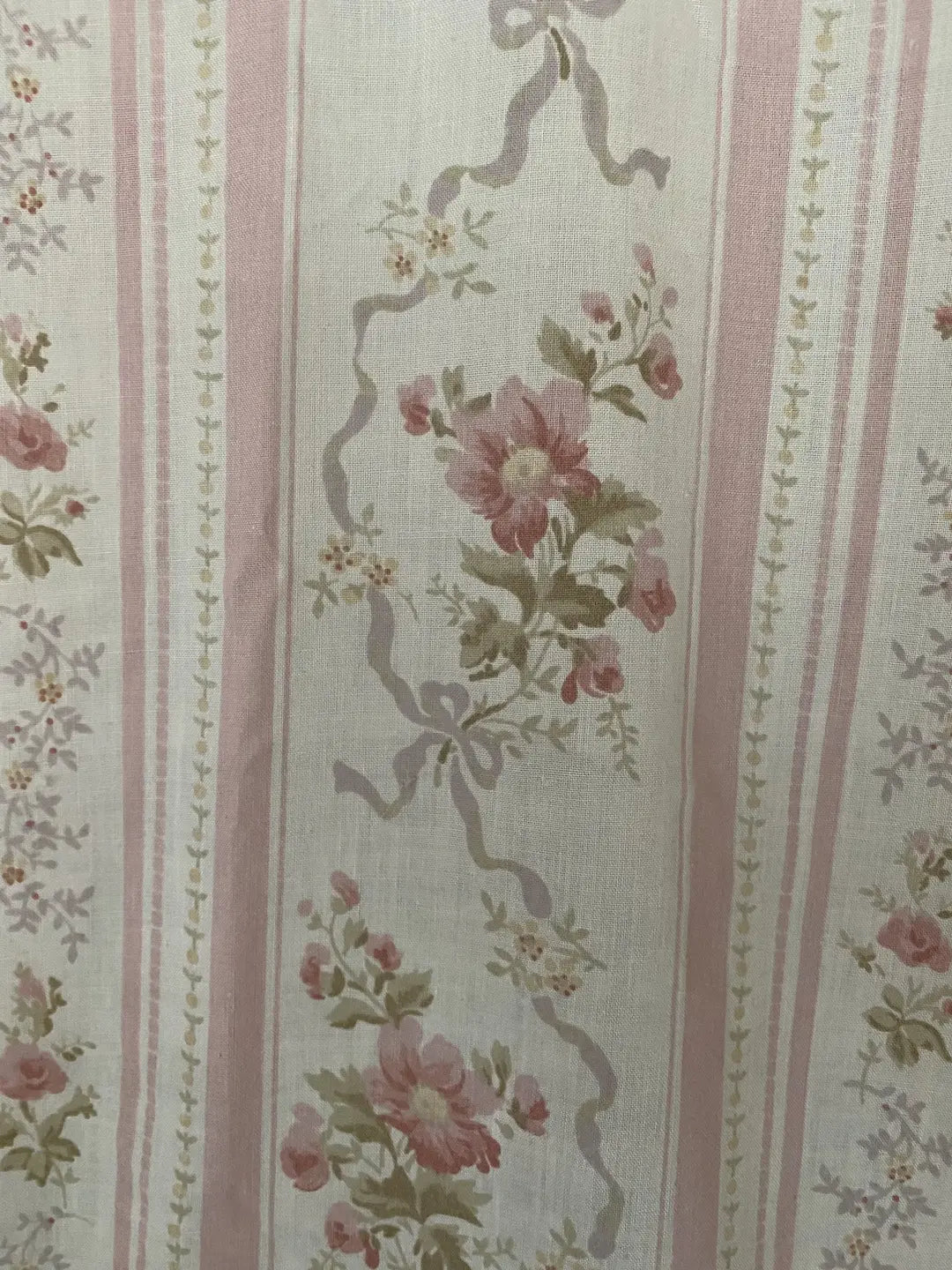 Vintage Lady Pepperell Full Flat Sheet Pillowcases Set Pink Floral Ribbon Bow Fabric