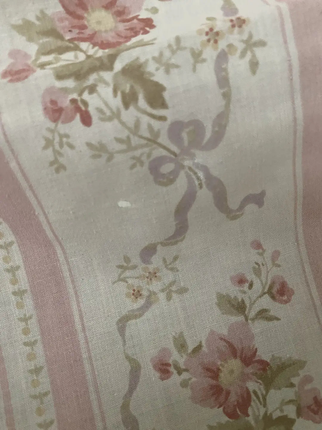 Vintage Lady Pepperell Full Flat Sheet Pillowcases Set Pink Floral Ribbon Bow Fabric