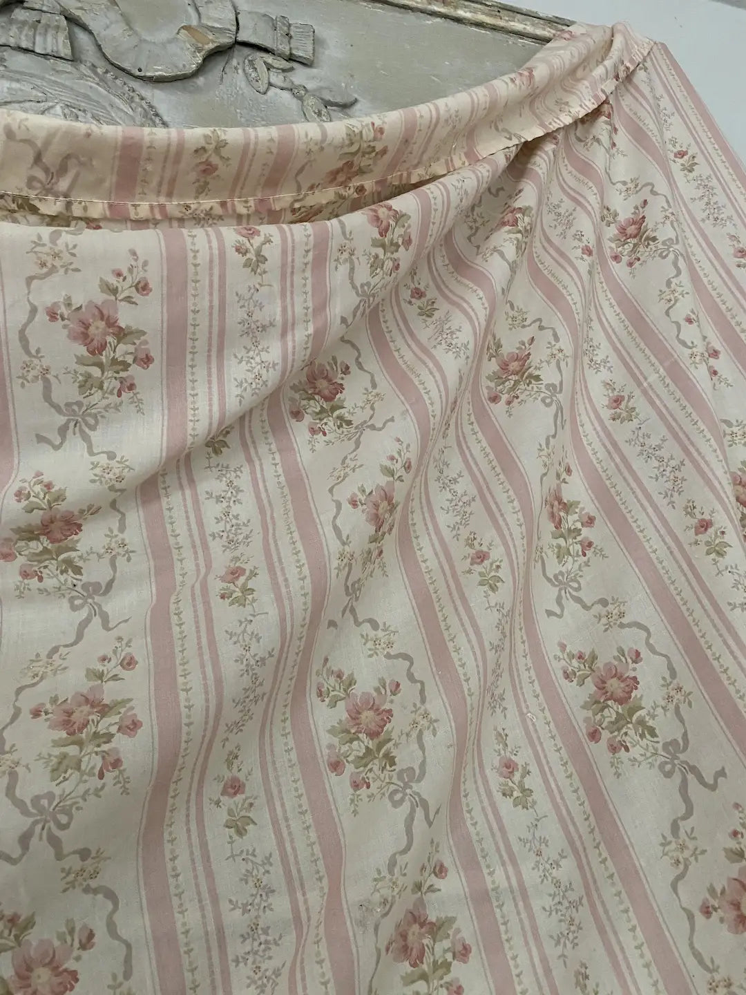 Vintage Lady Pepperell Full Flat Sheet Pillowcases Set Pink Floral Ribbon Bow Fabric