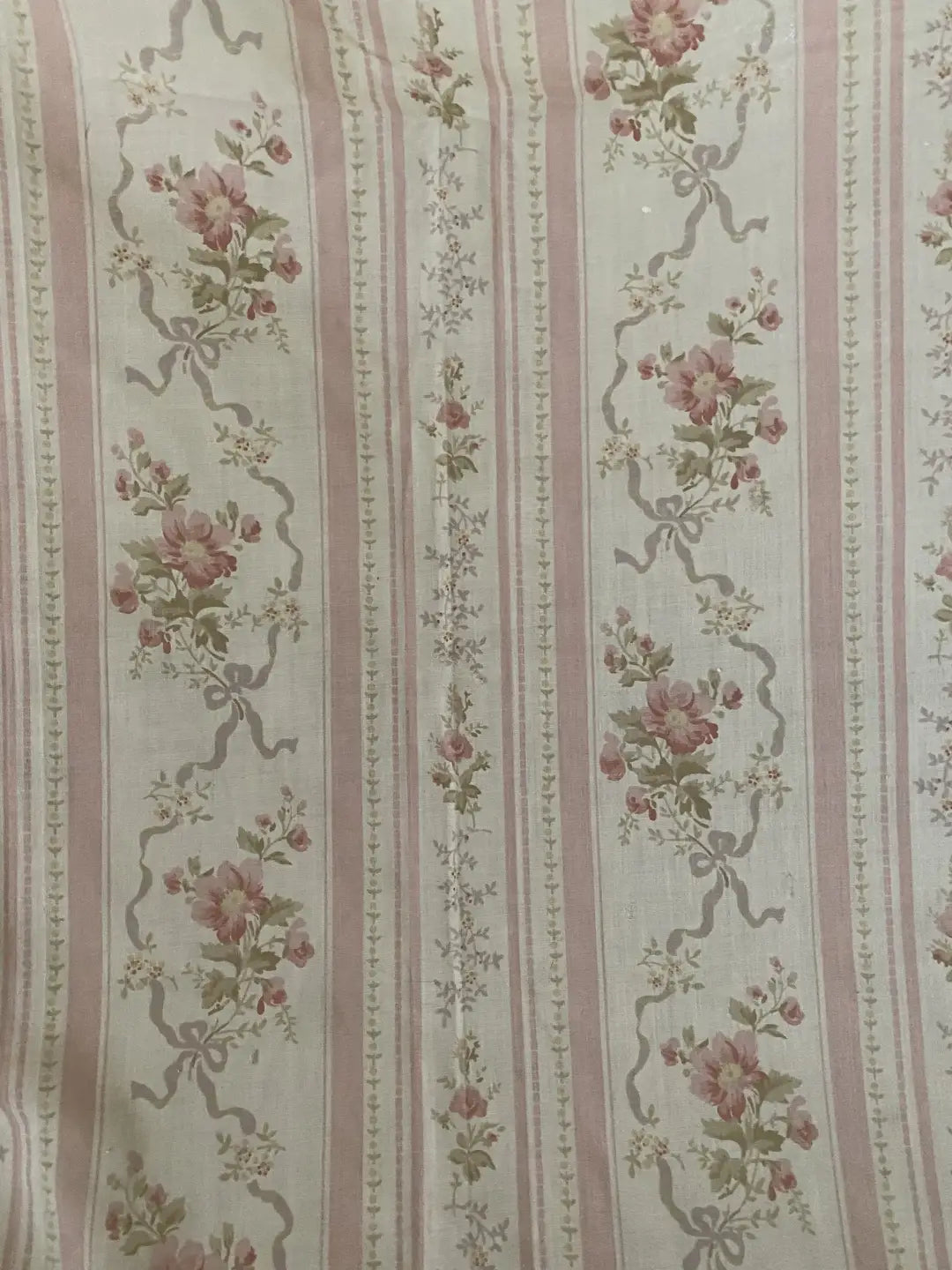 Vintage Lady Pepperell Full Flat Sheet Pillowcases Set Pink Floral Ribbon Bow Fabric