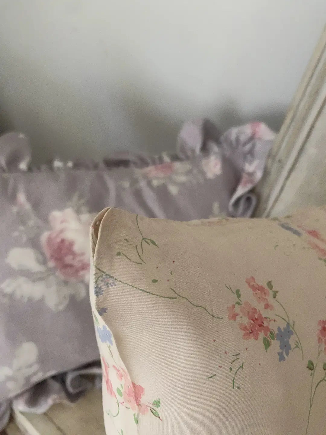 Vintage Pink Floral Lace Trim Boudor Throw Pillow Pillowcase