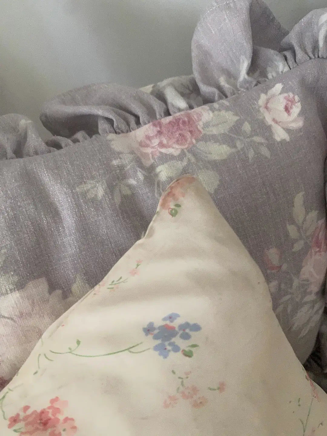 Vintage Pink Floral Lace Trim Boudor Throw Pillow Pillowcase