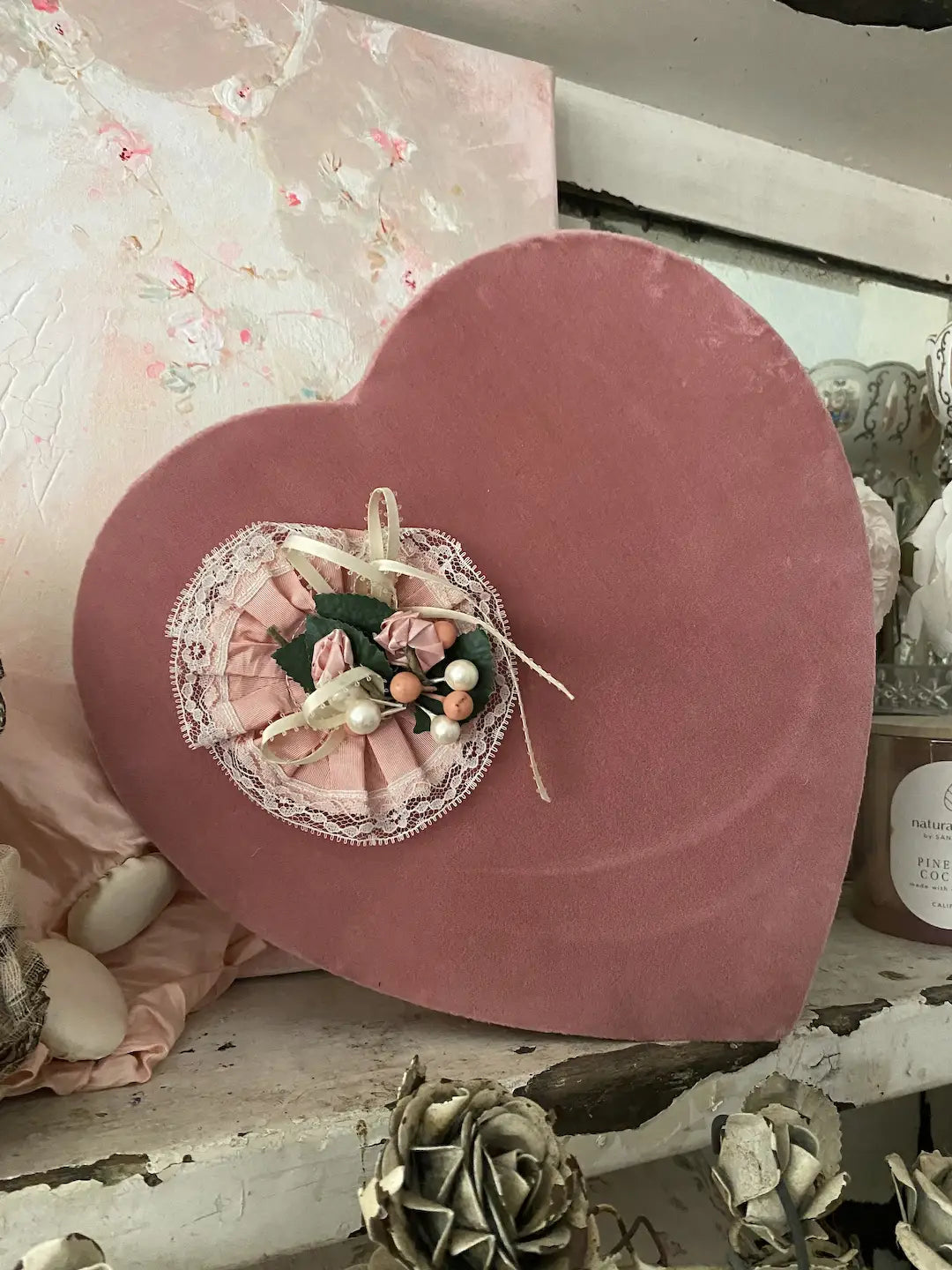 Vintage Mauve Velvet Sees Candy Box