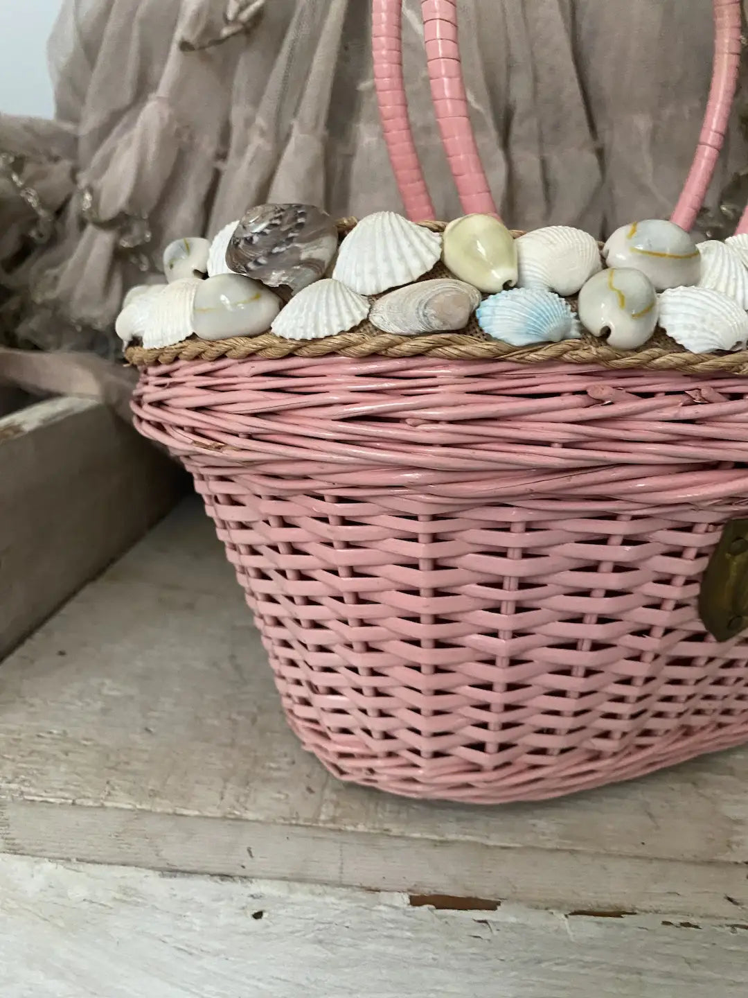 Vintage Pink Wicker Basket Purse Bag