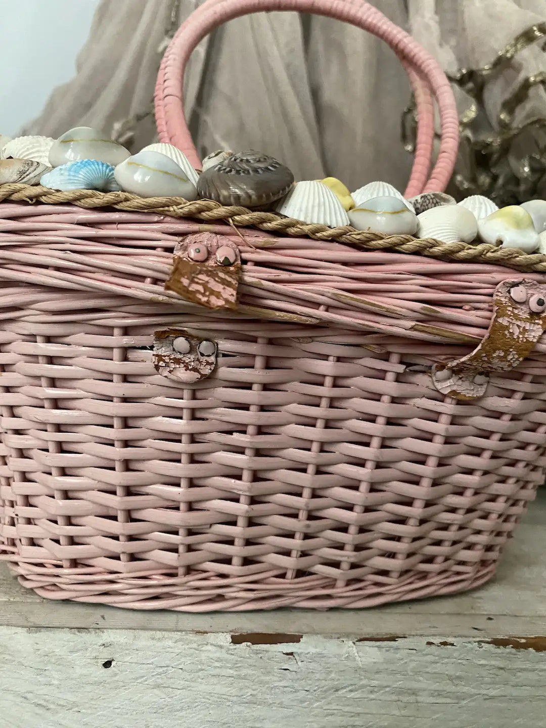 Vintage Pink Wicker Basket Purse Bag