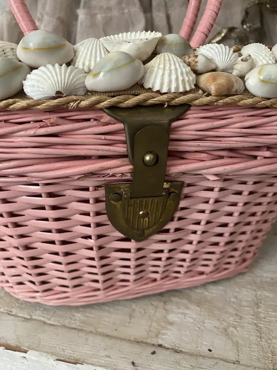 Vintage Pink Wicker Basket Purse Bag