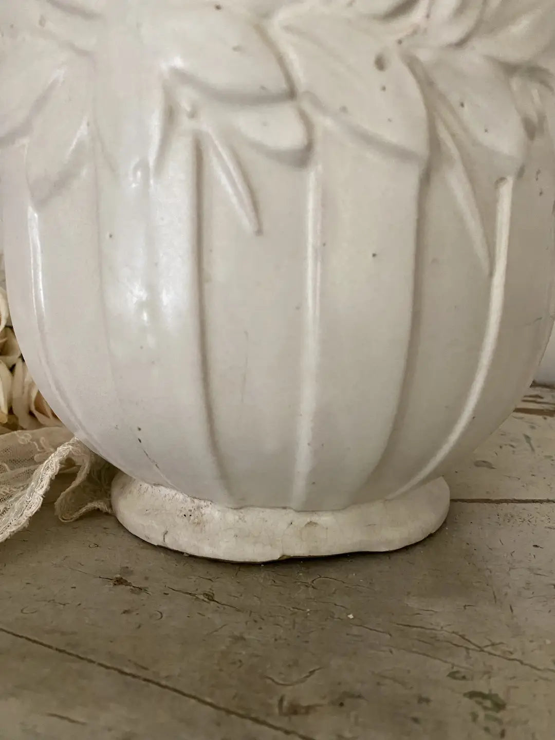 Vintage Satin White Pottery Pot Vase