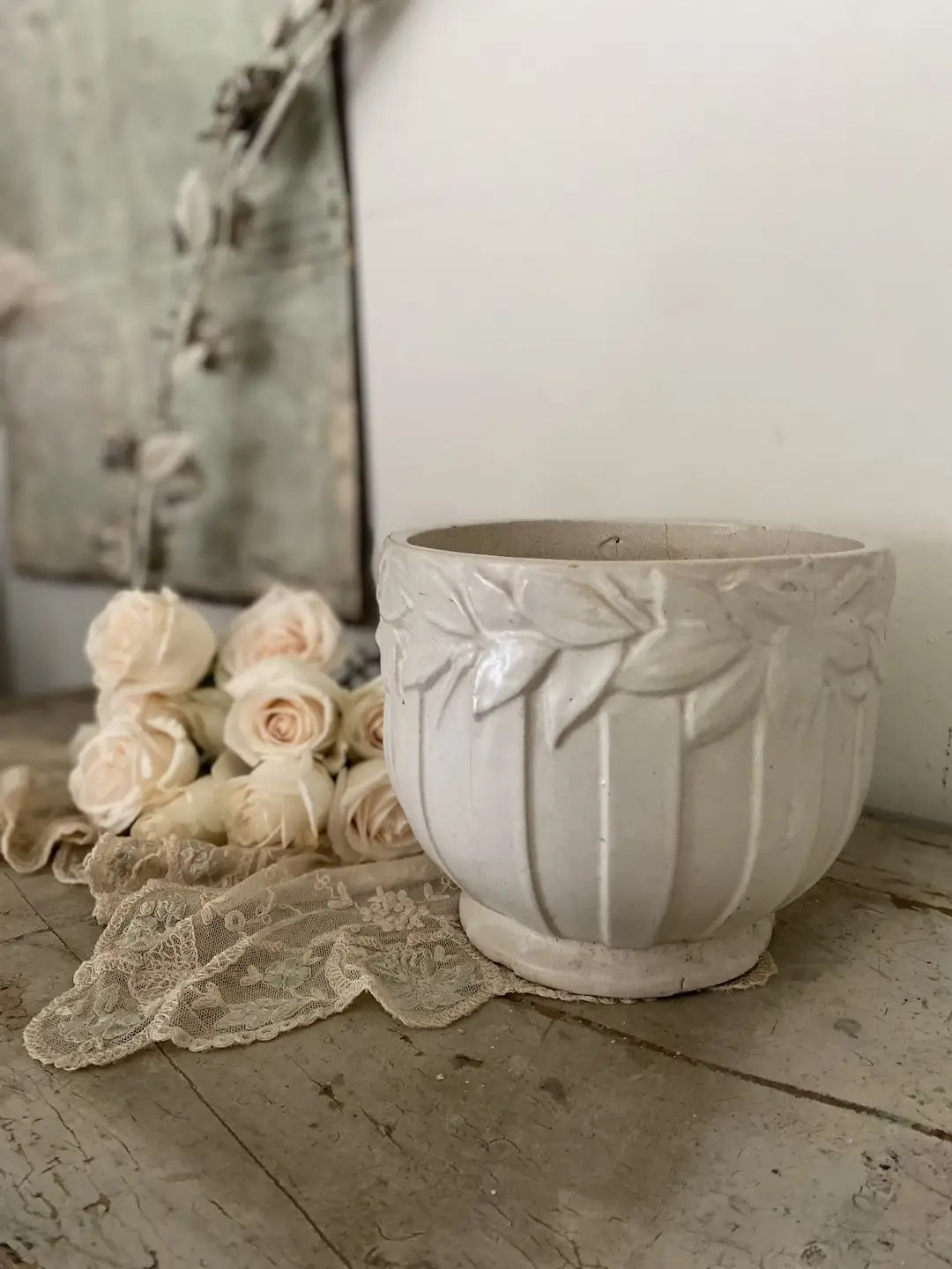 Vintage Satin White Pottery Pot Vase