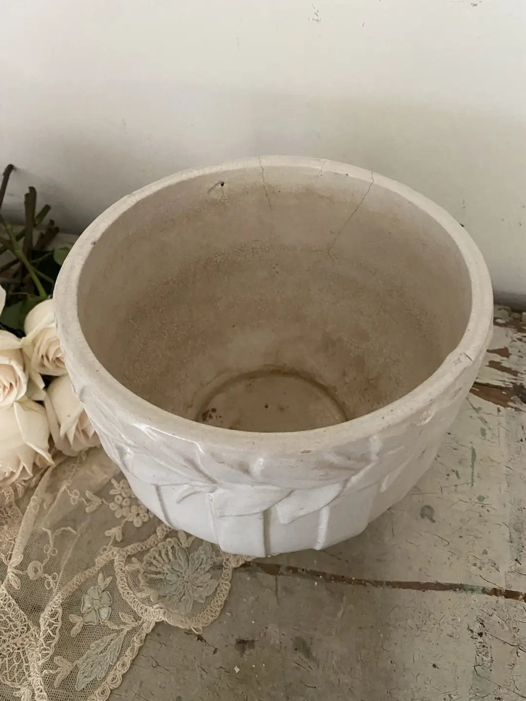 Vintage Satin White Pottery Pot Vase