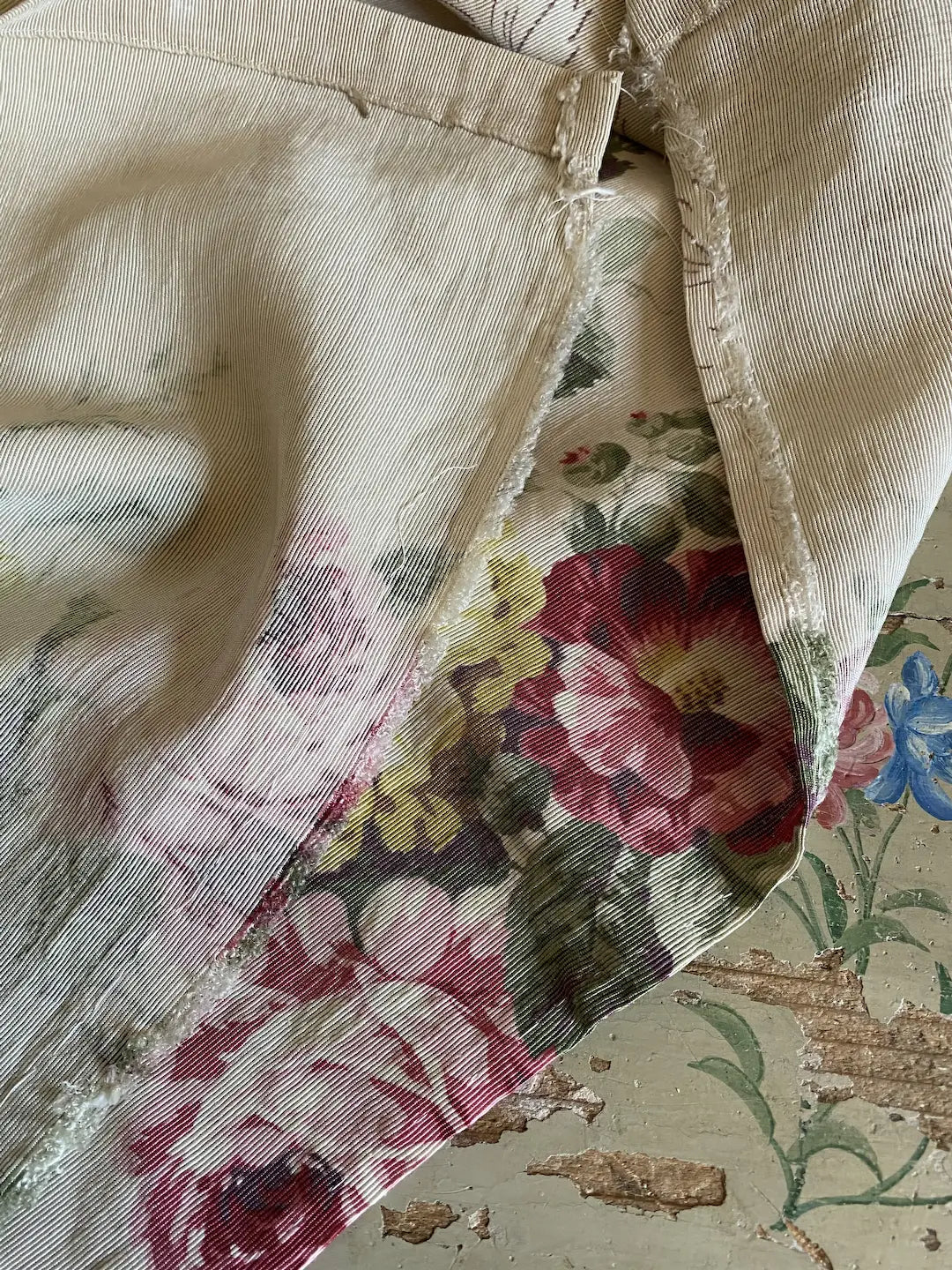 Vintage Floral Rose Curtain Panel Moire Fabric