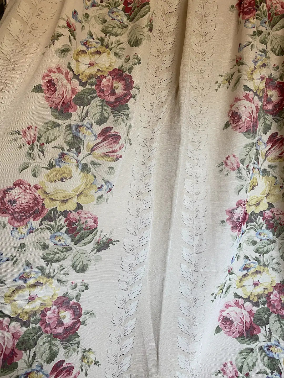 Vintage Floral Rose Curtain Panel Moire Fabric