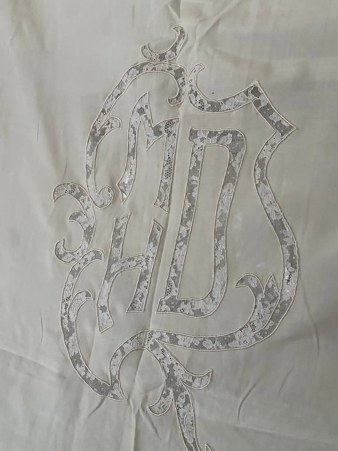 Vintage c1940 Bed Sheet Coverlet Lace Monogram