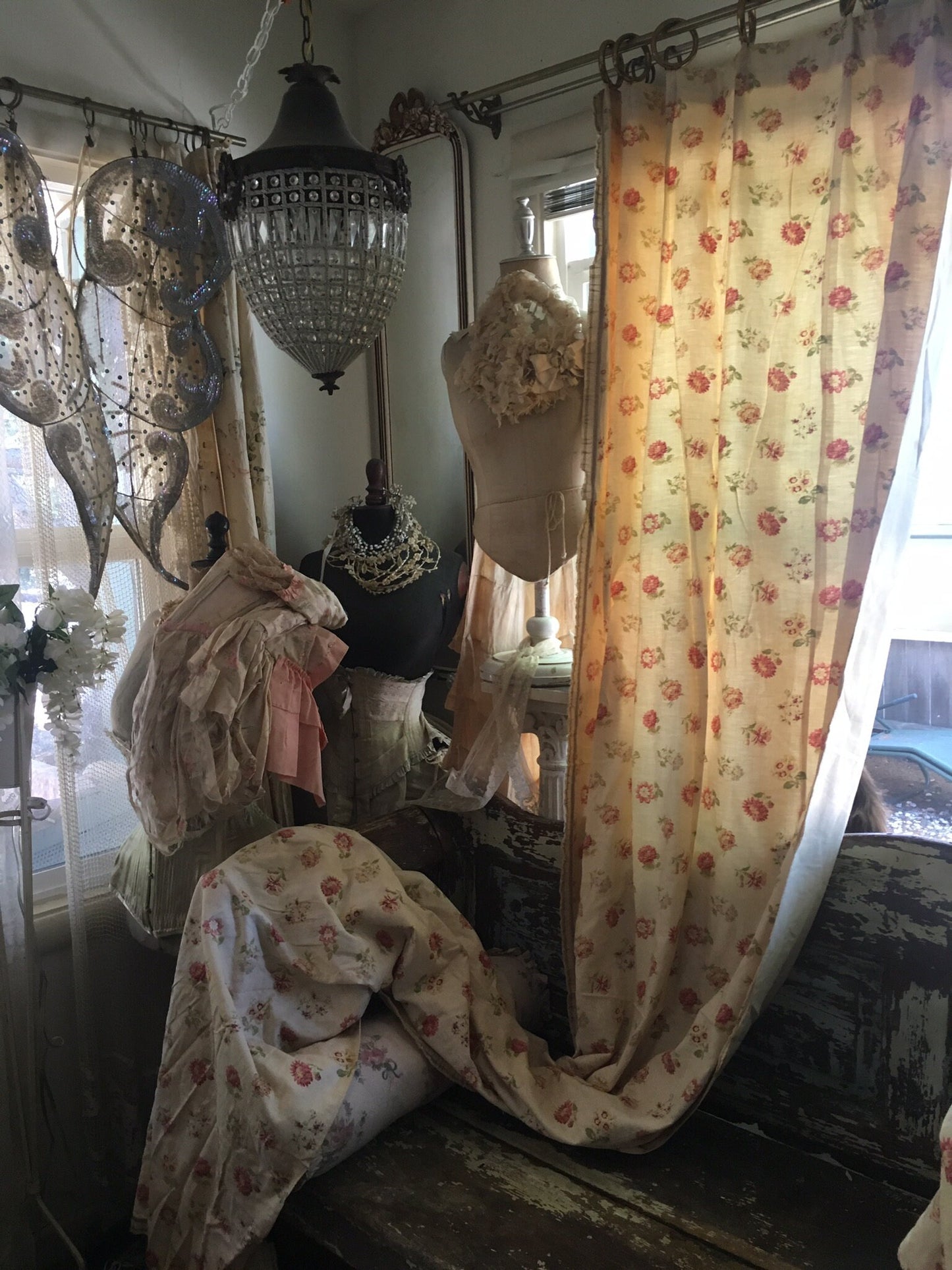 Pair Antique 10ft Chateau Curtain Panels