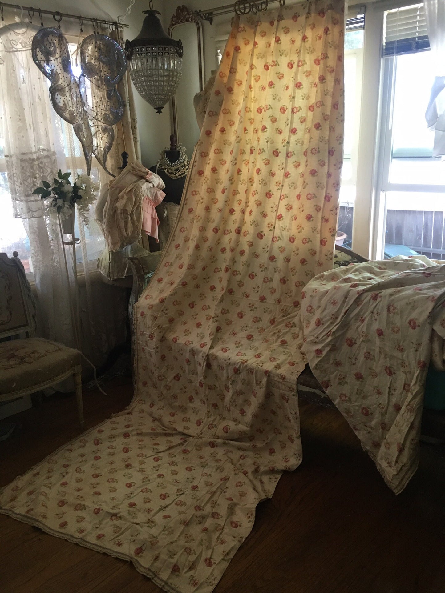 Pair Antique 10ft Chateau Curtain Panels