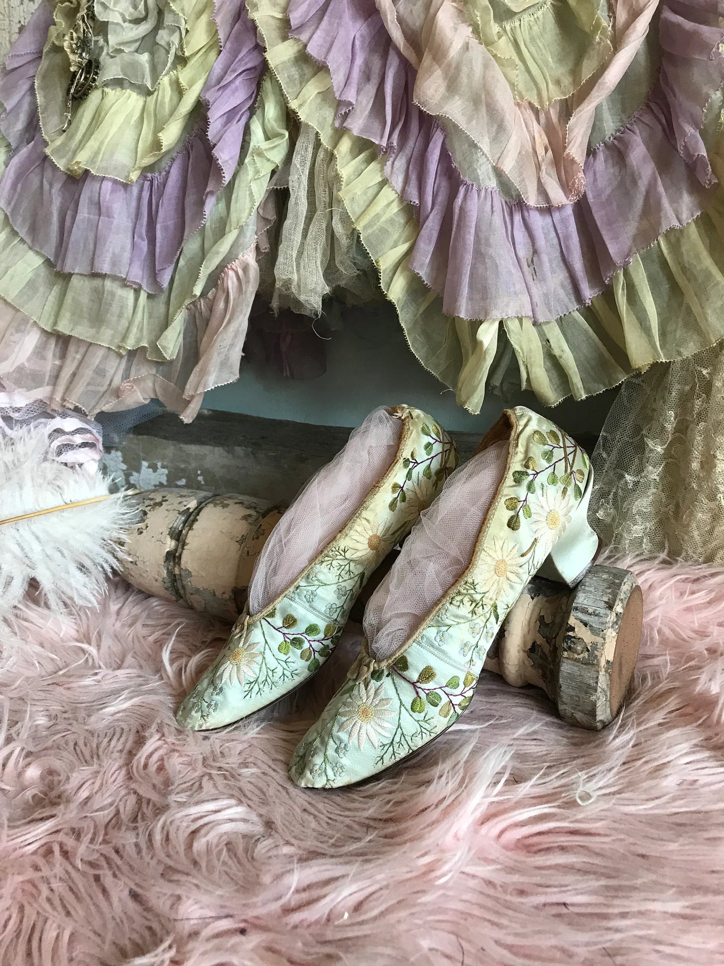 Antique Shoes Mint Green Silk