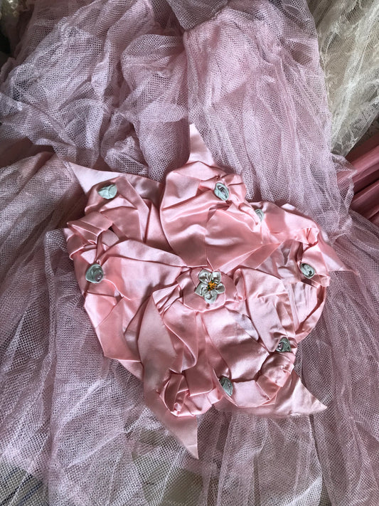 Antique XL Ribbonwork Applique Pink Silk