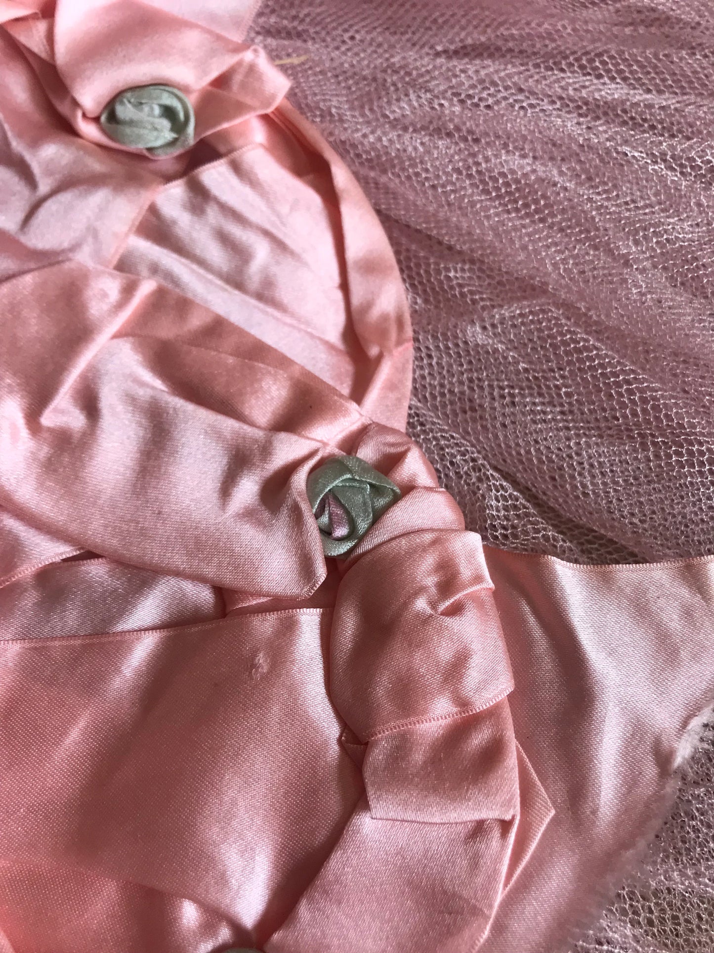 Antique XL Ribbonwork Applique Pink Silk