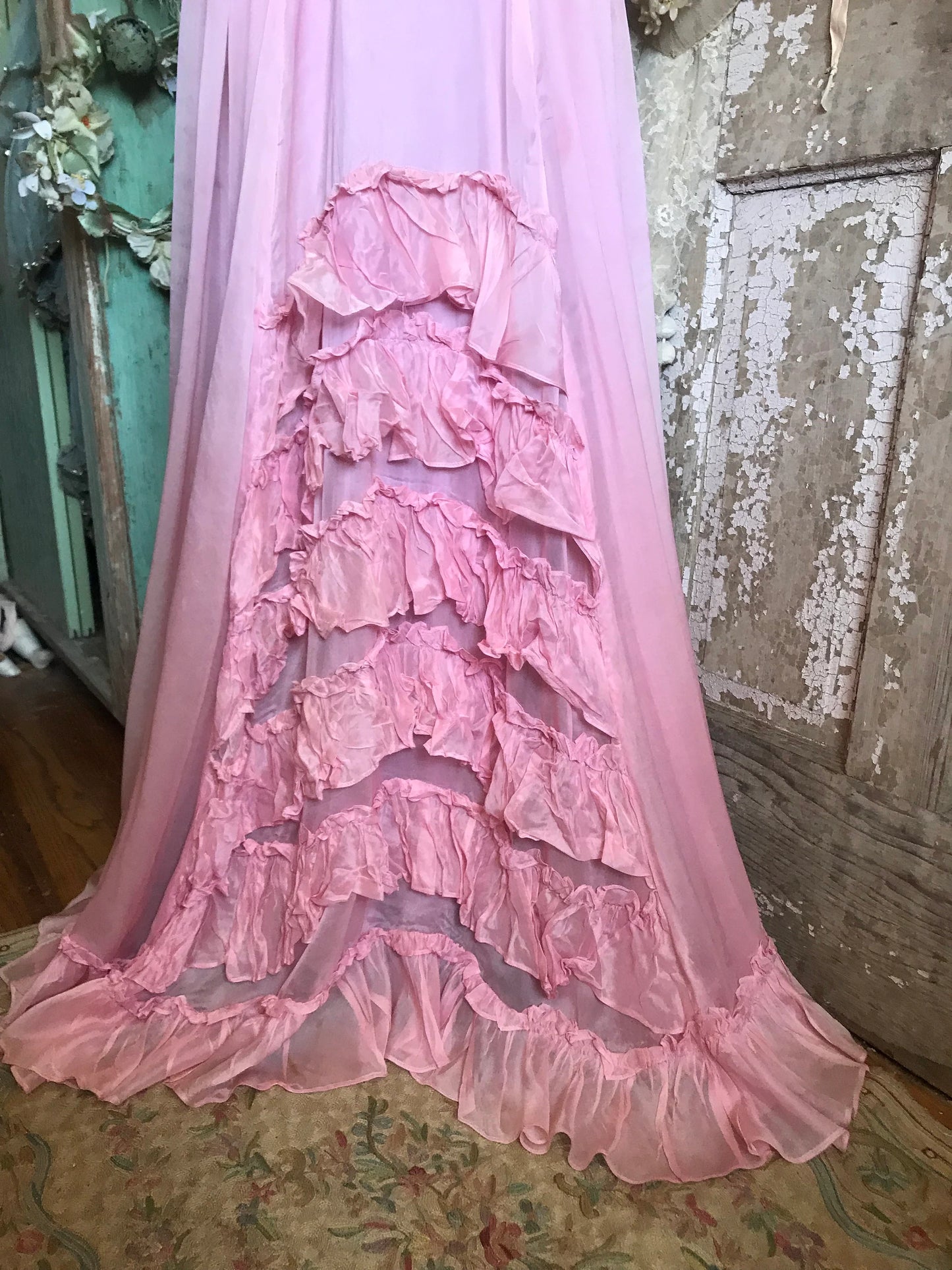 Vintage Pink Ruffled Prom Dress