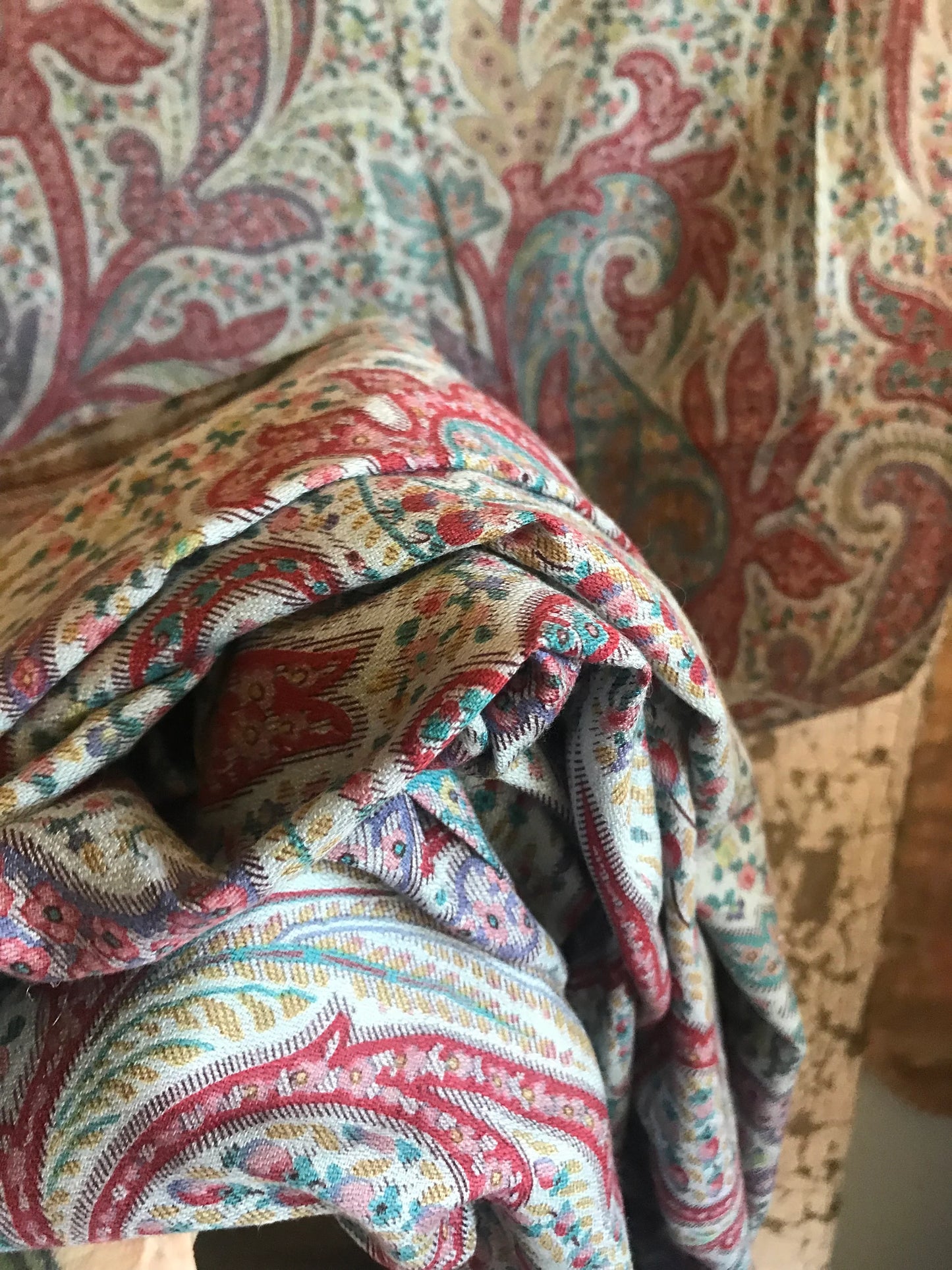 Antique Vintage French Fabric Panel  Paisley Floral