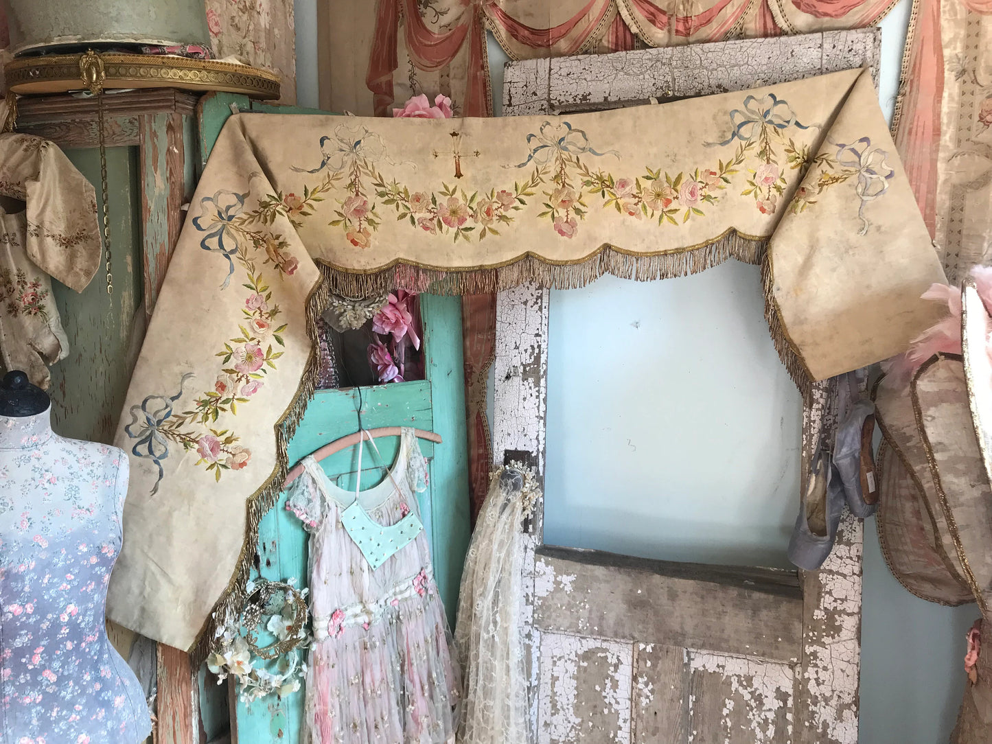 Antique French Floral Altar Pelmet Valance