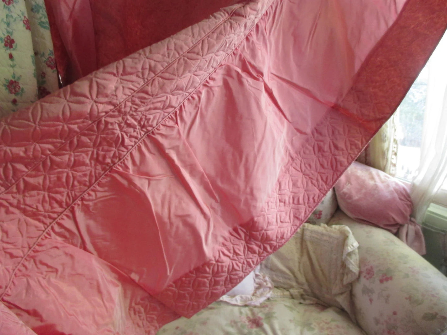 Vintage Pink Quilted Bedspread Coverlet